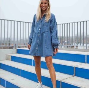 Habitual | Dresses | Habitual Belted Washed Denim Black Dress Pockets Long  Sleeve Buttons Tie Belt M | Poshmark